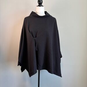 Red Coral Size Large Cape Black Oversized Lagenlook Layering Piece Artsy